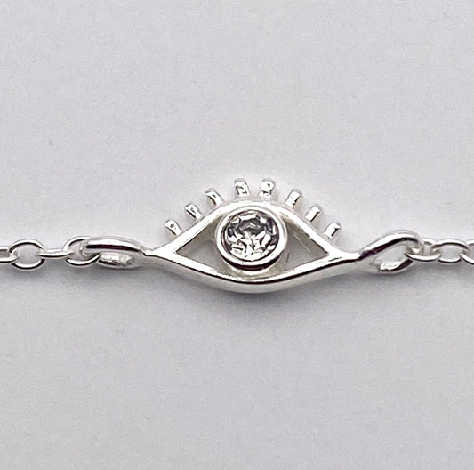 Sterling Silver Evil Eye Bracelet with Cubic Zirconia Crystals