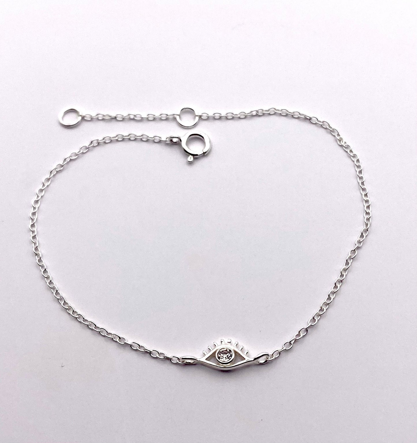 Sterling Silver Evil Eye Bracelet with Cubic Zirconia Crystals