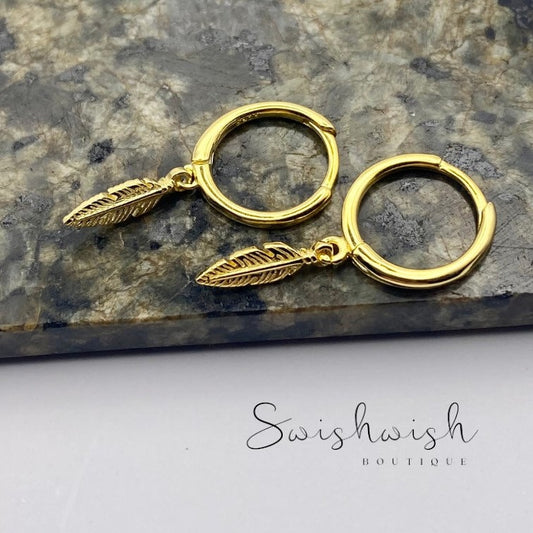 Sterling Silver Feather Hoop Earrings
