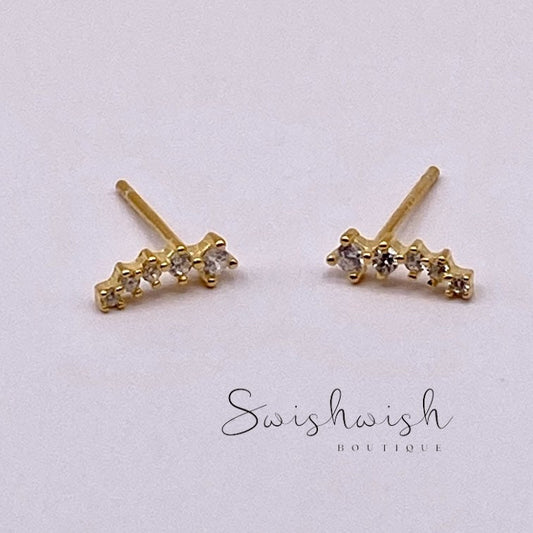 Sterling Silver Bar Stud Earrings with Cubic Zirconia Crystals, Gold Plated Crystal Ear Studs, Minimalist CZ Stud Earrings