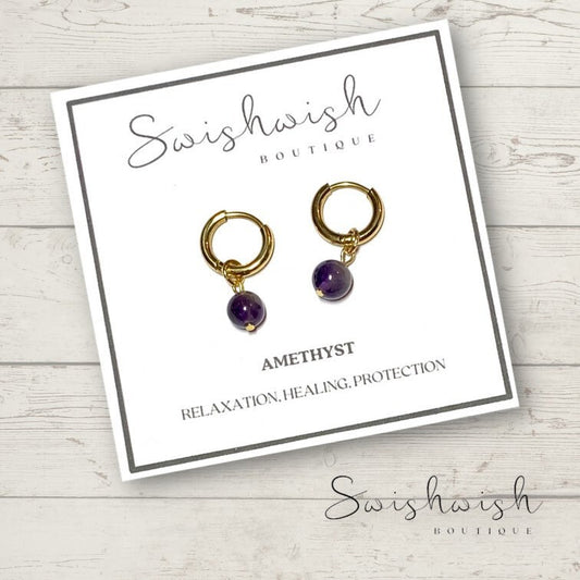 Minimalist Amethyst Huggie Hoop Earrings