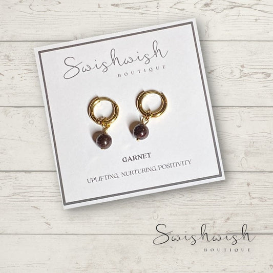 Minimalist Garnet Huggie Hoop Earrings
