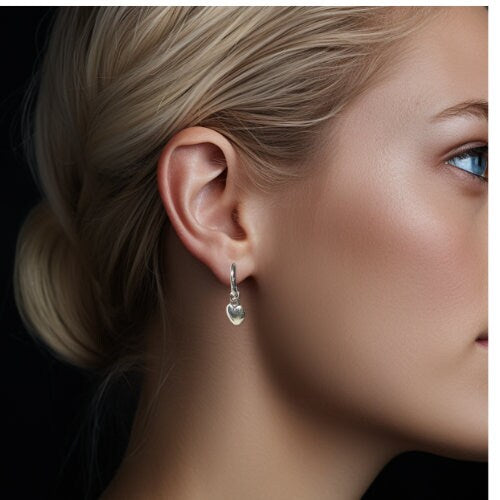 Silver Huggie Heart Earrings