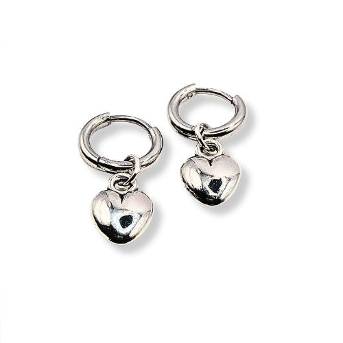 Silver Huggie Heart Earrings